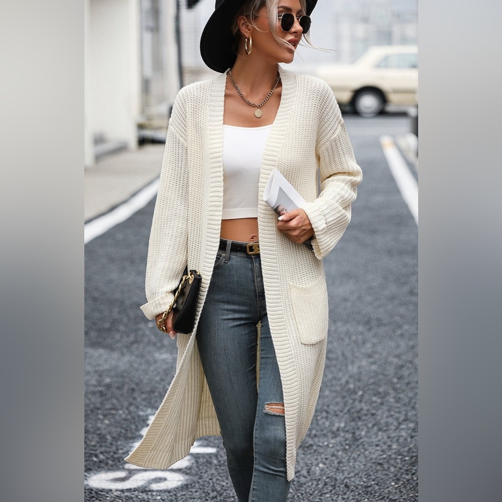 Dropped Shoulder Long Sleeve Cardigan with Pocket